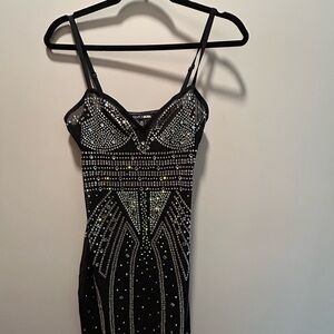 Fashion Nova Black Silver Bodycon Cocktail Dress